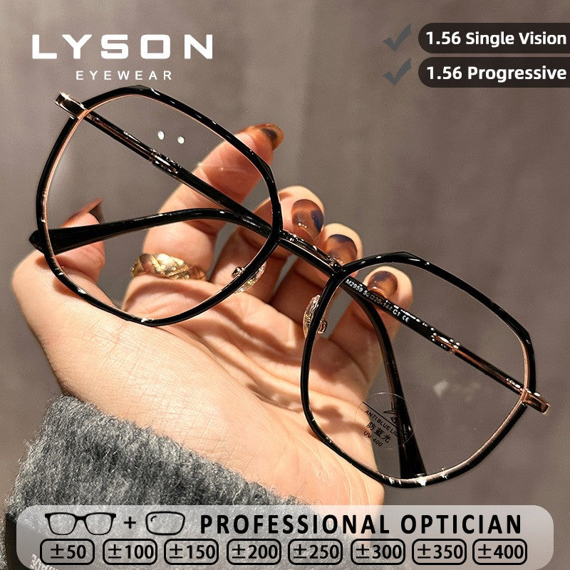 LYSON New Fashion Large Polygonal Women Reading Glasses Anti Blue Light Progressive Prescription Glasses Myopia Optical Eyewear
