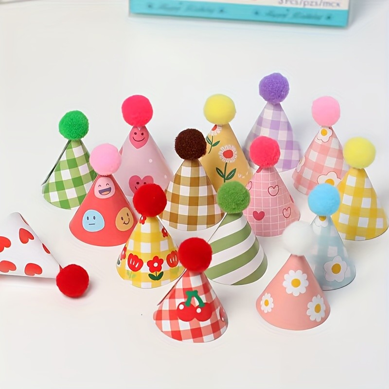 15Pcs/SET Mini Birthday Hat Cake Toppers DIY Cake Decoration Birthday Cake Top Flages Baby Shower Cupcake Toppers