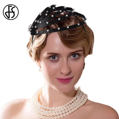 FS Rosa Marinho Coquetel Fascinators Chapelaria Chapéus De Casamento De Luxo Com Pérola Falsa Chapéu De Igreja Para Mulheres Elegante Chapeau Femme