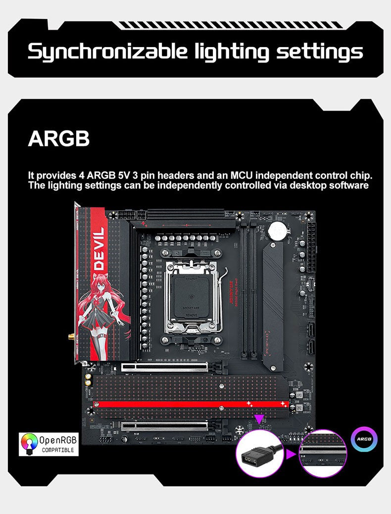Placa-mãe AM5 DDR5 96GB GAMING Chipset AMD B650 WiFi 6 PCIe 4.0 3x M.2 USB 3.2 Tipo-C 9000MHz para AMD Ryzen 7 9700X, Micro ATX