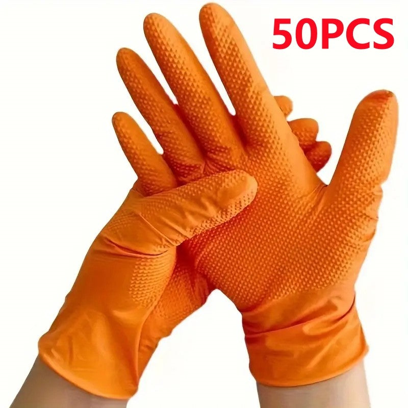 50 UNIDADES Luvas de Nitrilo Laranja Descartáveis Resistentes de 8Mil com Textura de Diamante Elevada para Construção, Indústria, Mecânica Automotiva