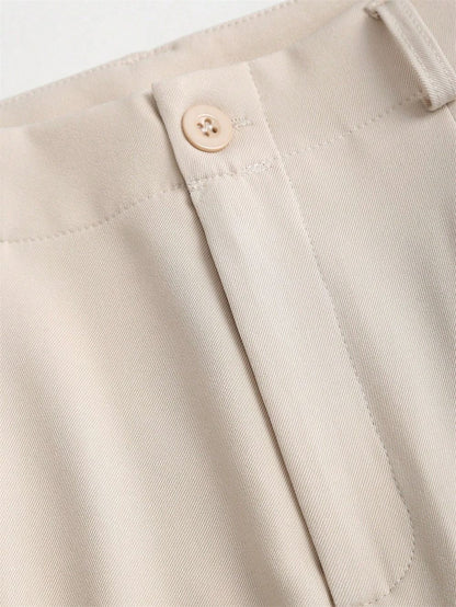 Women's Elegant Jacquard Pleating Wide-Leg Pants Office/Commuting Solid Color Loose Casual Suit Pants, Autumn/Winter