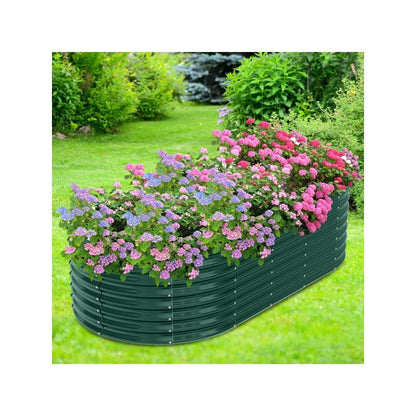8x4x2ft Oval Galvanized Metal Raised Garden Bed Planter for Veggies, Fruits & Flowers, Green Outdoor Gardening Box