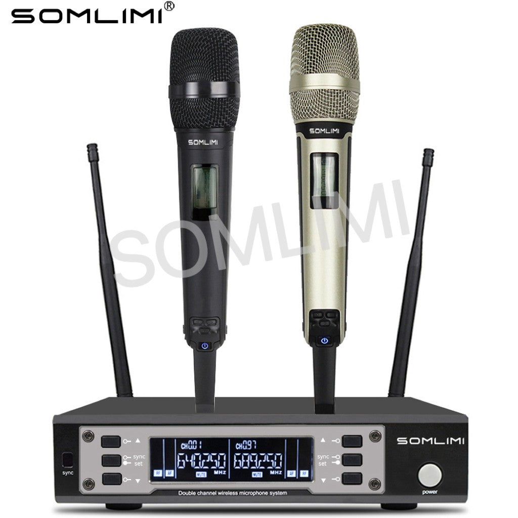 SOMLIMI EW135G4 Sistema de Microfone Sem Fio Duplo UHF Profissional para Palco Desempenho Dinâmico de Longa Distância Metal Portátil