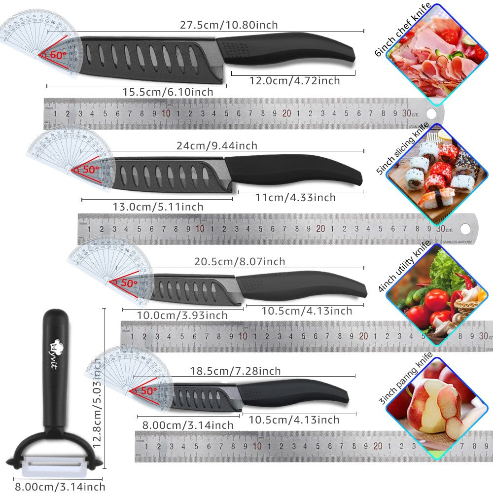 Ceramic Knives Set for Kitchen 3 4 5 6inch Chef Knife Anti-slip Handle Rustproof Blade Fruit Vegetable Slicer Paring Cook Cutter