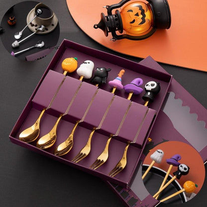 Conjunto de Talheres de Aço Inoxidável Halloween - Colher de Café Colher de Sobremesa Garfo de Fruta - Acessórios de Festa Temática