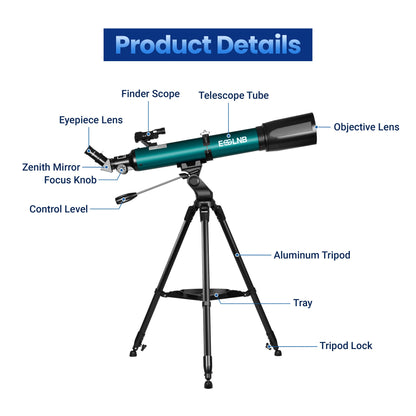 Telescópio Astronômico 70080 Lente 80mm Observação da Lua 210X com Suporte para Celular Aplicativo de Observação de Estrelas para Adultos e Crianças de Presente