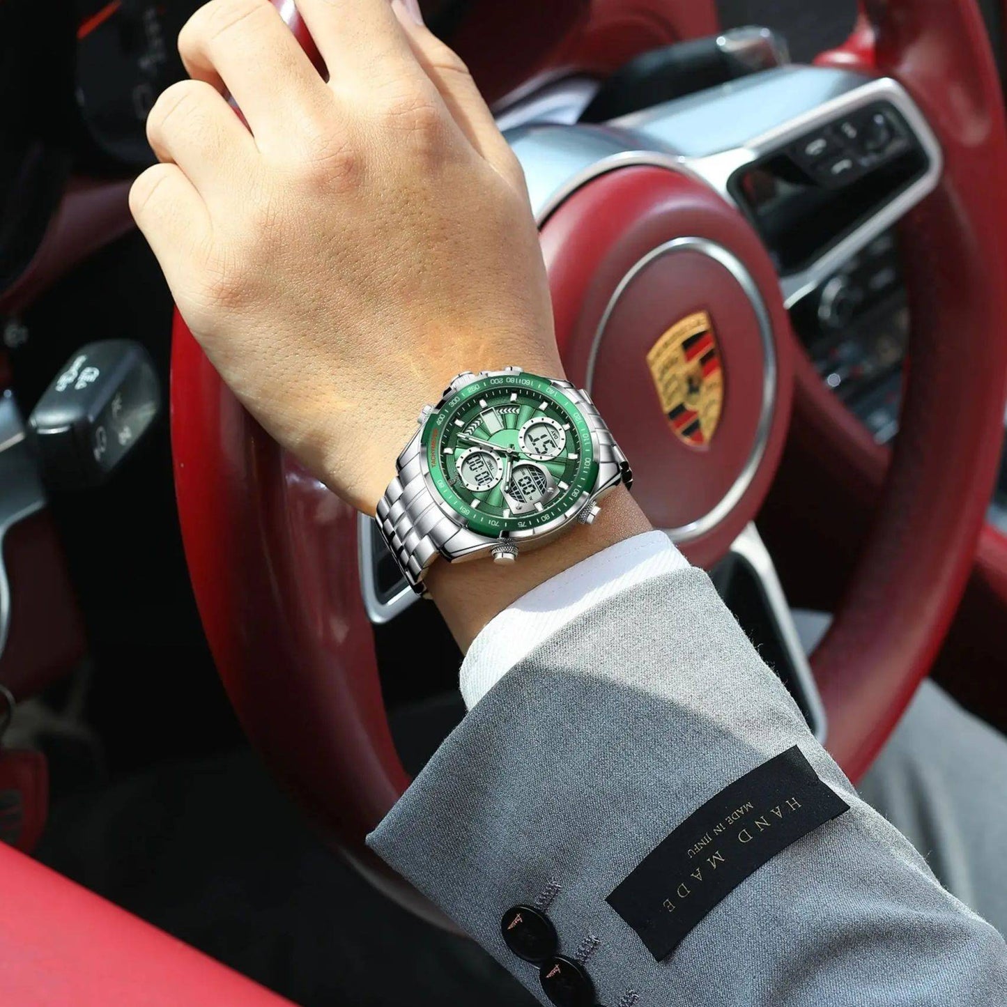 POEDAGAR Top Man Clock Waterproof Electronic LED Luxury Men's Watches Dual Time Display Digital Stainless Steel Men Quartz Watch