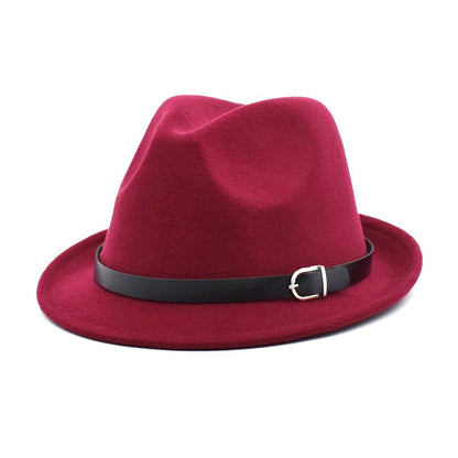 European Classical felt Fedoras Hat for Men Women Cowboy Trilby Cap Homburg Church Jazz Hat with Belt