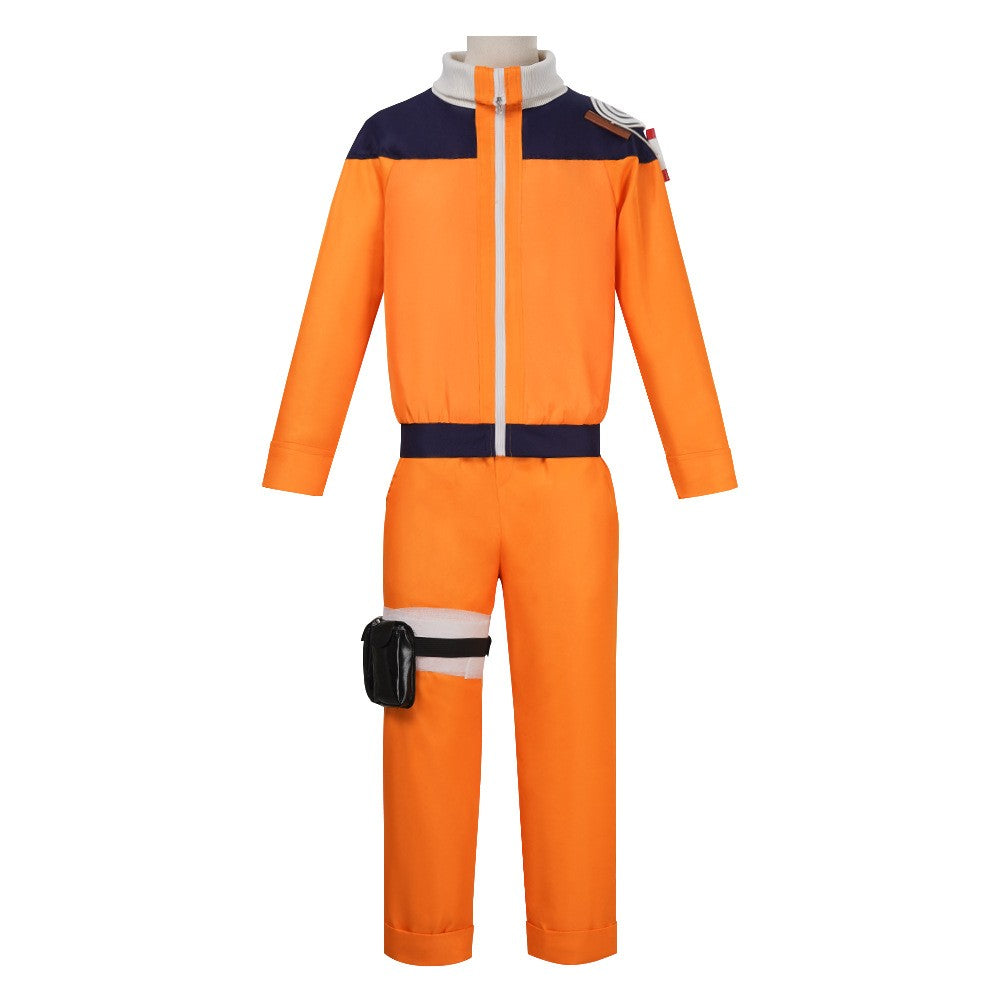 Uzumaki Cosplay Costume Orange Clothes with Headband & Kunai Pouch Pre-Shippuden Genin Ninja Outfit Blonde Wig Unisex Adult Hall