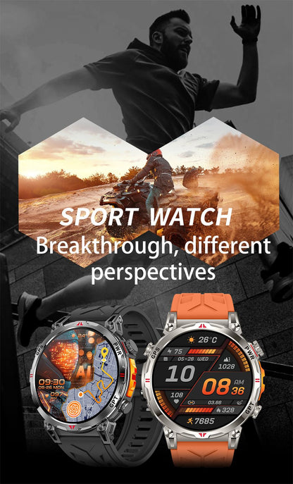 2026 Novo Smartwatch Esportivo Masculino para Áreas Externas com Voz Inteligente GPT GPS Integrado Bússola Barômetro Chamada Bluetooth Natação Impermeável