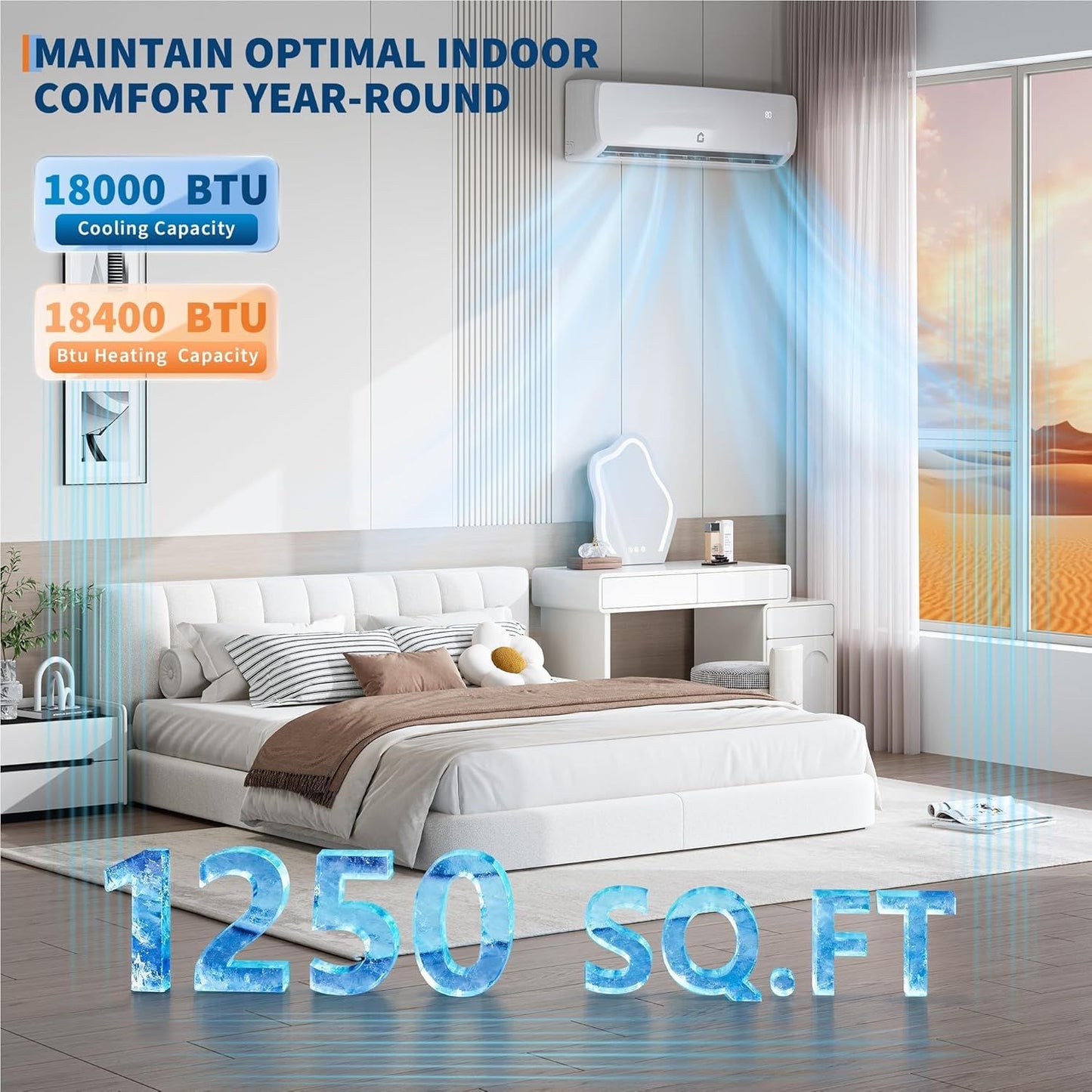18000 BTUs 19 SEER2 Ar-Condicionado Split Inverter Sem Duto Frio e Quente 230V - 70-115m² Refrigeração Aquecimento Desumidificador 42dB