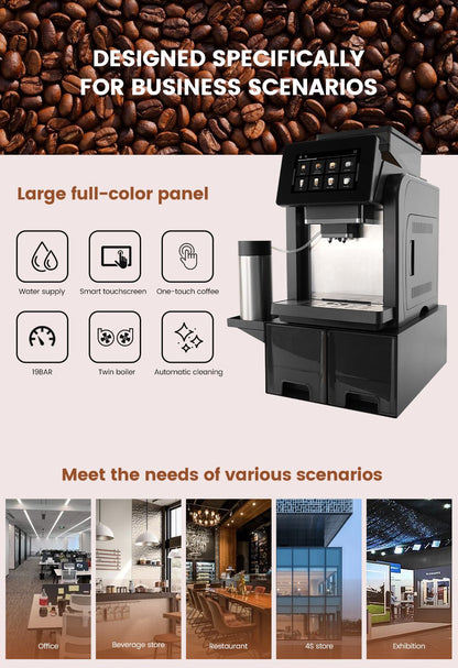 Mcilpoog WS817-Plus Máquina de café expresso automática com tela grande colorida de 7", com bico vaporizador, 21 sabores para casa e escritório