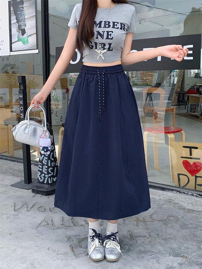 Plus Size Skirt Women 2025 Summer New Fashionable High Elastic Waist A Line Skirt Korean Style Casual Long Skirt Woman