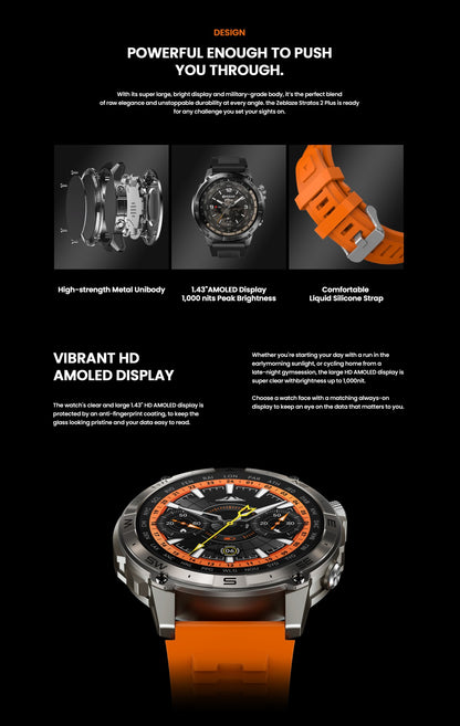 Zeblaze Stratos 2 Plus GPS Sports Smart Watch Bússola Integrada Altímetro Barométrico Tela AMOLED de 1.43'' Smartwatch com Chamada de Voz