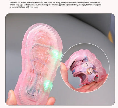 Disney Boys Girls Frozen Elsa Princess Led Light Up Luminous Sports Sandals Summer Kids Sandals Non-slip Toddler Shoes