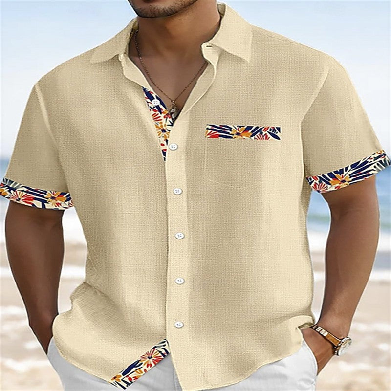 Hawaiian floral print men's button pocket short sleeve shirt everyday outing vacation travel men's shirt fast shipping