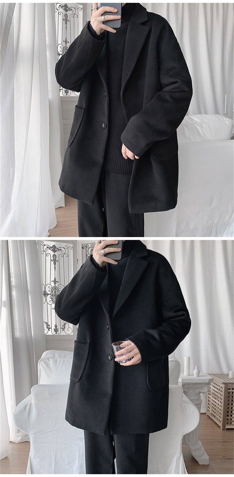 VERSMA Japanese Trendy Causal Vintage Winter Thick Wool Trench Coat Men Autumn Oversized Long Sleeve Male Overcoat Plus Size 5XL