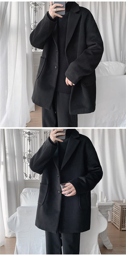 VERSMA Japanese Trendy Causal Vintage Winter Thick Wool Trench Coat Men Autumn Oversized Long Sleeve Male Overcoat Plus Size 5XL