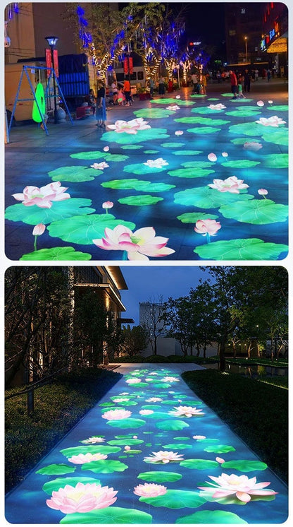 Projetor de Ondas de Água Dinâmicas Externo, Holofote com Padrão de Lótus para Iluminação Criativa de Ambiente em Jardim e Pátio