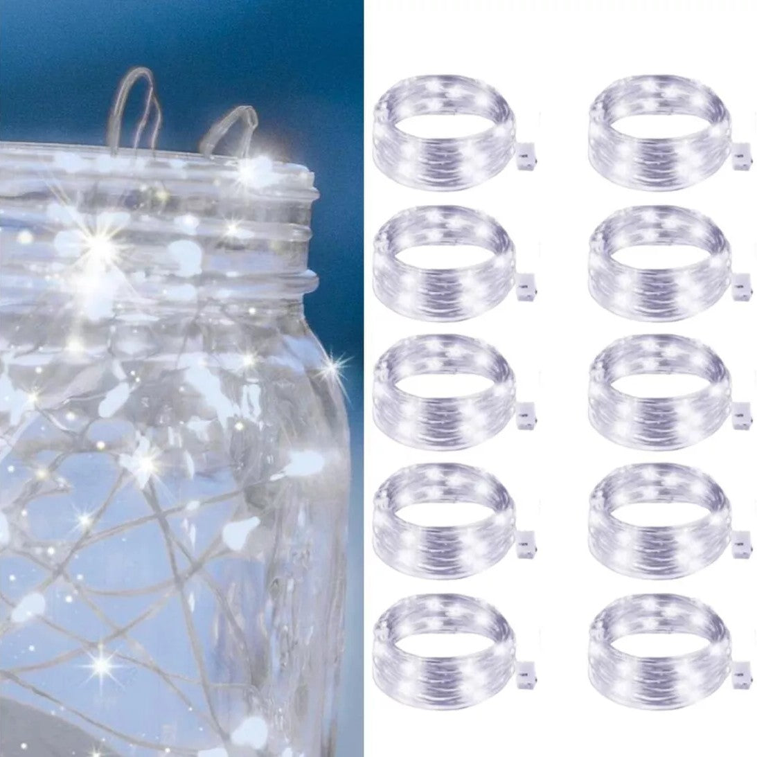 10pcs LED Fairy Light Battery Powered String Lights Waterproof Silver Wire Moon Light For DIY Wedding Party Bedroom Cake Decoar