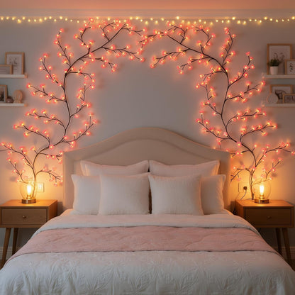 72/96 Cherry Blossom Vine String Lights Glowing Cherry Blossom Branch Lights, Flexible Blossom Vine Lights 8 Mode For Home Decor