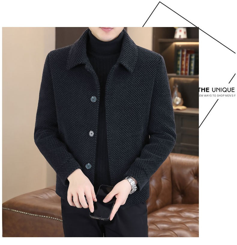 Korean Winter Woolen Jacket Men Plush and Warm Short Trench Coat Plaid Casual Business Streetwear Overcoat Social Men Clothing