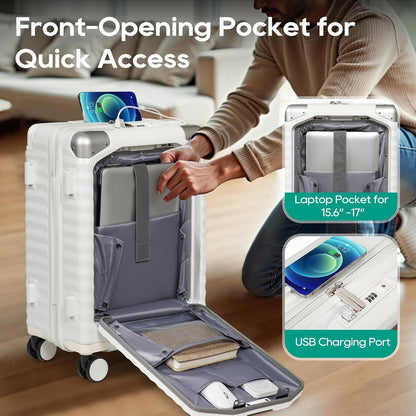 Mala de Viagem Joyway com Abertura Frontal de 20 polegadas, 1 peça, Porta-copos, Trava TSA, Rodas Giratórias Silenciosas, Leve e Durável