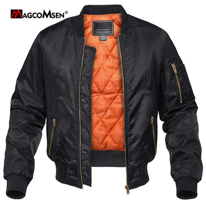 MAGCOMSEN Men's Aviator Jackets Thick Warm Orange Lining Bomber Jackets Fall Winter Casual Windproof Coats