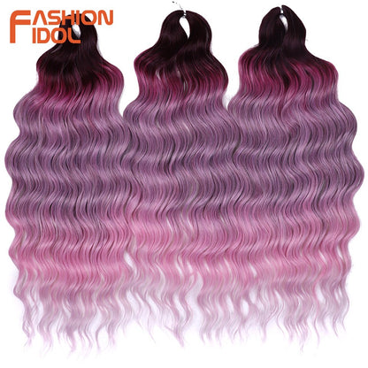 FASHION IDOL Cabelo de Crochê Torção Laranja Extensões de Cabelo Trançado de Onda Profunda Sintética Cabelo Onda de Água 24 Polegadas Fibra Resistente ao Calor