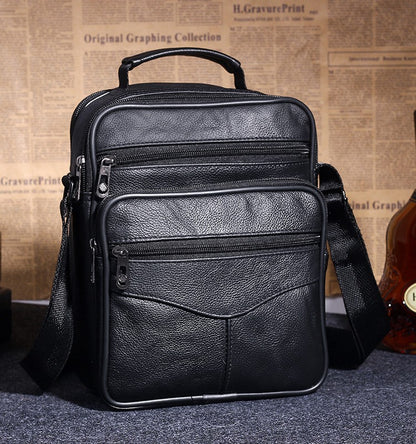 Men Genuine Leather Shoulder Bag Male Cowhide Leather Handbags Men's Large Zipper Messenger Bag Travel Tablet Bag Tote