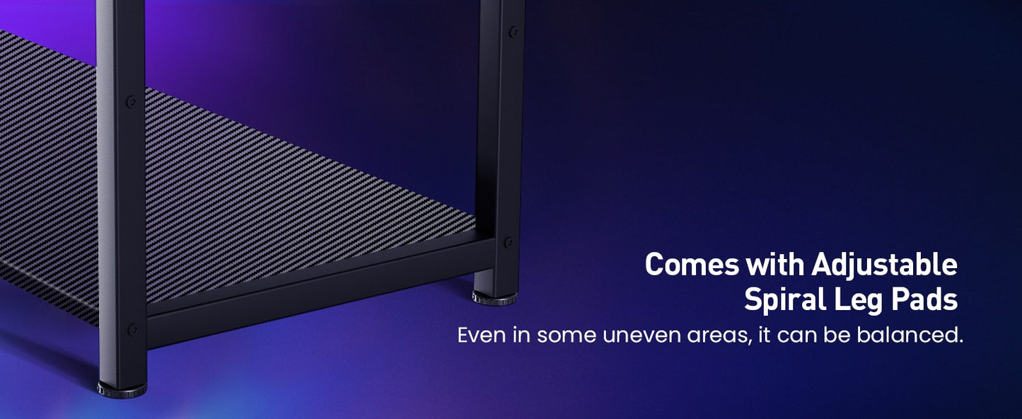 Mesa Gamer em L com Gavetas, Mesa de Computador em Fibra de Carbono com Suporte para Monitor, Mesa Gamer para Escritório Doméstico