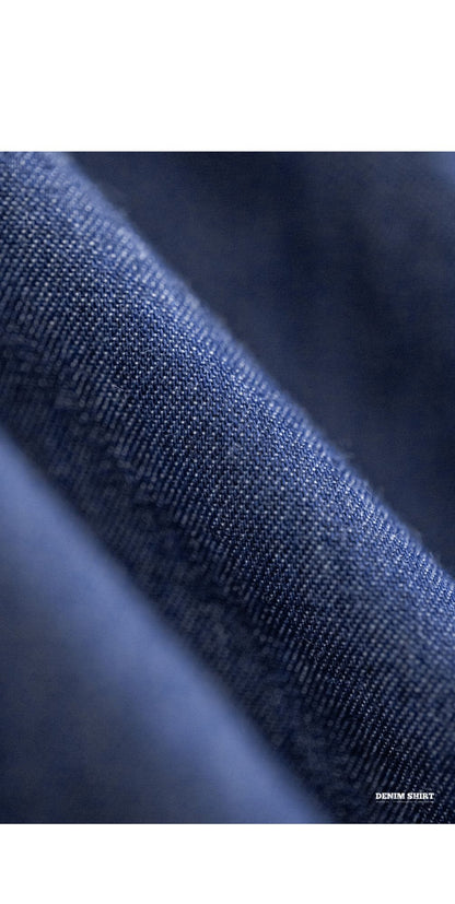 Maden Men Vintage Single Pocket Workwear Denim Shirt Long Sleeved Slim Fit Casual Shirt Single Breasted Turn-Down Collar Blouse