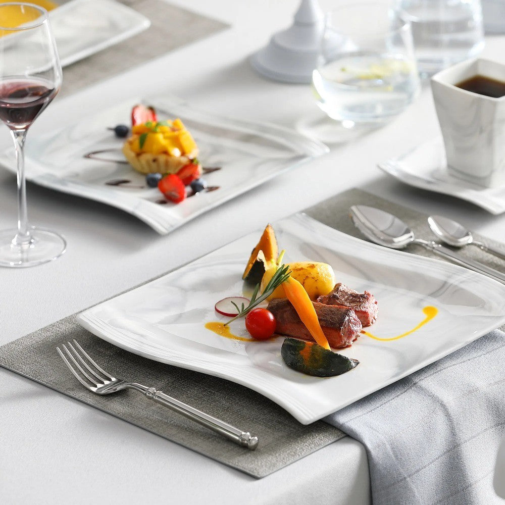 MALACASA FLORA 30PCS Marble Porcelain Dinnerware Set with 6 Piece Dinner Plate Dessert Plate Soup Plate Cups &Saucers
