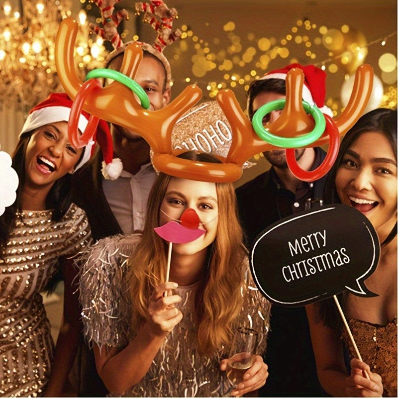 Inflatable Reindeer Antler Ring Toss Game Set - Perfect for Christmas, Halloween & Easter Parties - PVC Material, Excluding Pump