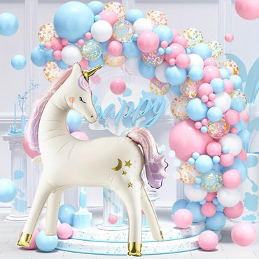 1pcs New 3D Standing Birthday Matte Retro Unicorn Wooden Horse Birthday Party Baby Shower Decoration Aluminum Film Balloons