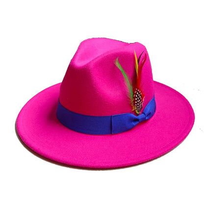 Leather Pink Fedora Wide brimmed Jazz Hat Autumn/Winter Classic Elegant Panama Hat Gentleman Hat Wholesale Sombrero