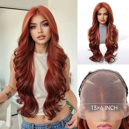 HENRY MARGU Peruca Sintética Lace Front 13x6 Peruca Longa Castanho Cinza Cabelo Ondulado Natural para Uso Diário Peruca de Fibra de Alta Temperatura