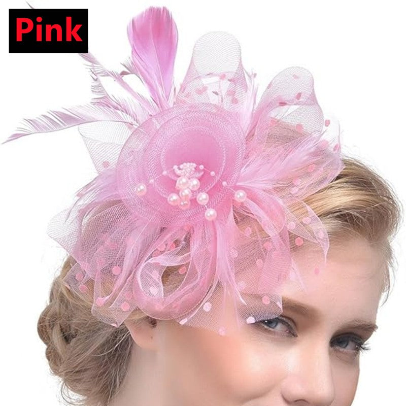 New 12 Color Net and Feather Fascinator Hat Headband Alice Headband Clip Mesh Flower Wedding Cocktail Hair Accessories Tea Party