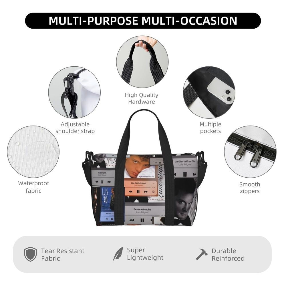 El Sol De Mexico Luis Miguel Beach Travel Bag Large Capacity Tote Bags for Gym Sport Women Shopping Duffle Shoulder Bag