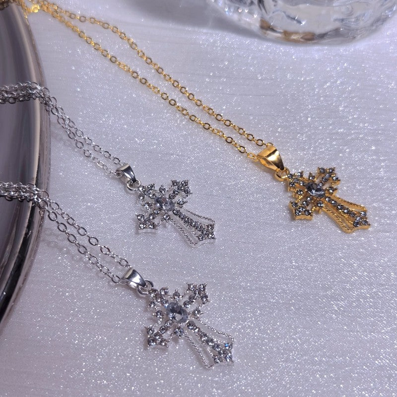 Gothic Big Zircon Cross Necklace Unisex Y2K Irregular Goth Large Cross Pendant Necklaces  for Men Women Couple Necklace Jewelry