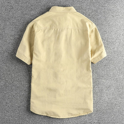 Simple cargo pocket design summer vintage short-sleeved shirt for men washed twill cotton fabric casual shirt
