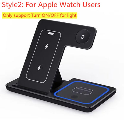 Carregador Sem Fio Dobrável 3 Em 1 De 300W Suporte Pad Estação De Carregamento Rápido De Mesa Para iPhone 16 15 14 13 Samsung Apple Watch Airpods