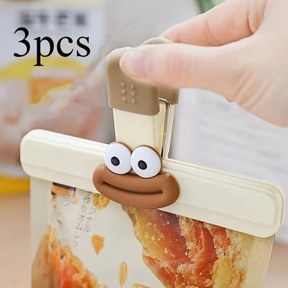 3 unidades de Clipes de Vedação Criativos com Rosto para Sacos, Clipes de Lanche para Alimentos, Ferramentas de Cozinha, Pequenos Clipes Decorativos, Armazenamento de Saco Plástico para Geladeira