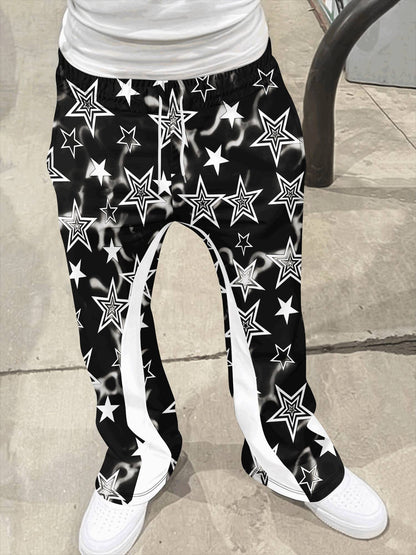 Calça Boca de Sino Masculina Y2k Solta Estampada em 3D Calça Casual Moletom Cintura Média Esportiva Roupa Feminina Streetwear Hip Hop Vintage