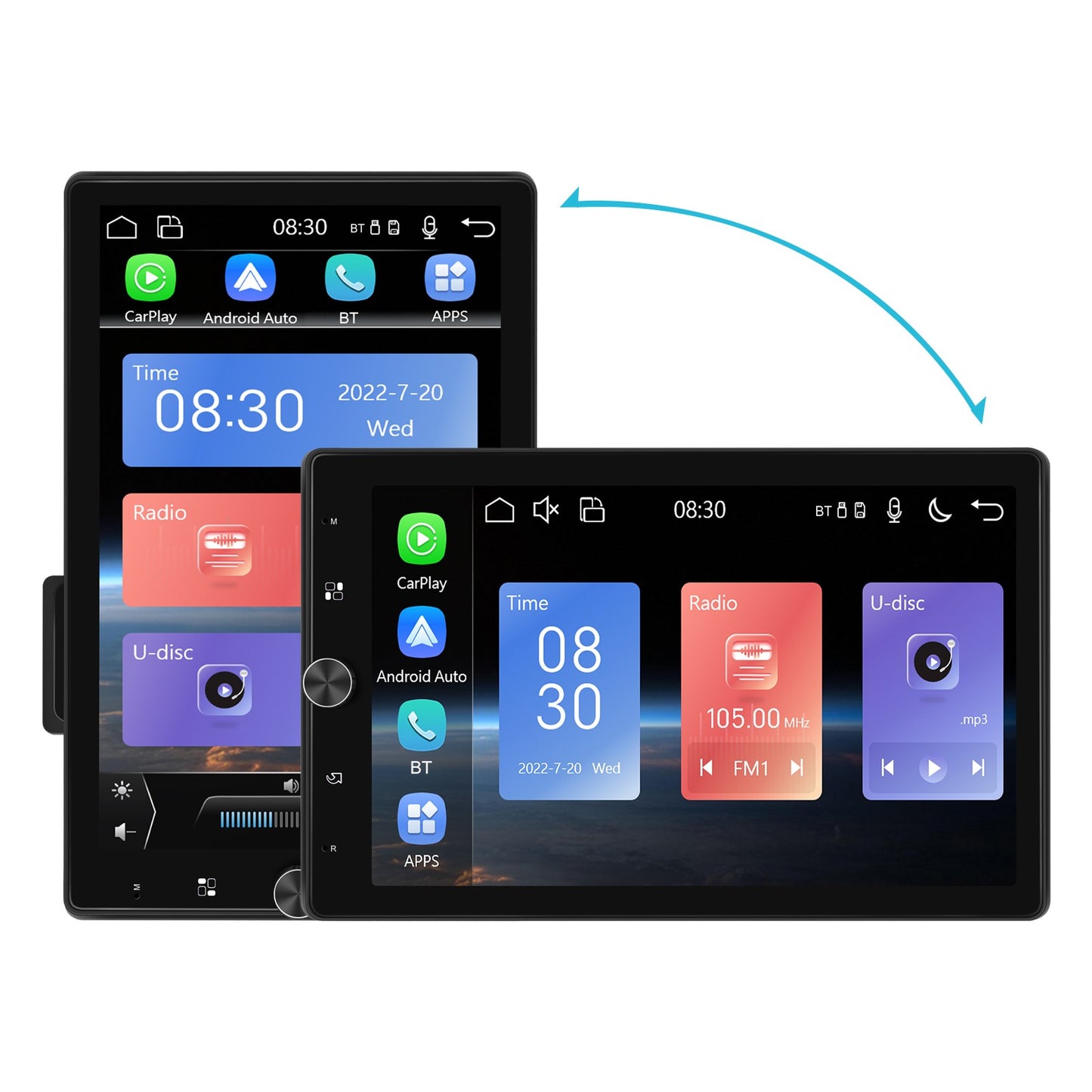 Podofo 10.4" Wireless CarPlay MP5 Player 1din Universally Rotation Car Multimedia Player Wireless Android Auto Car Radio Stereo