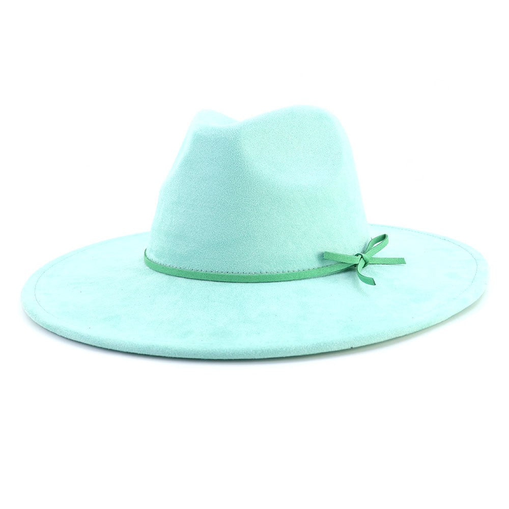 Suede fedora hat with same color accessories teardrop top wide brim hat for men and women Panama hat chapeau homme   sombrero