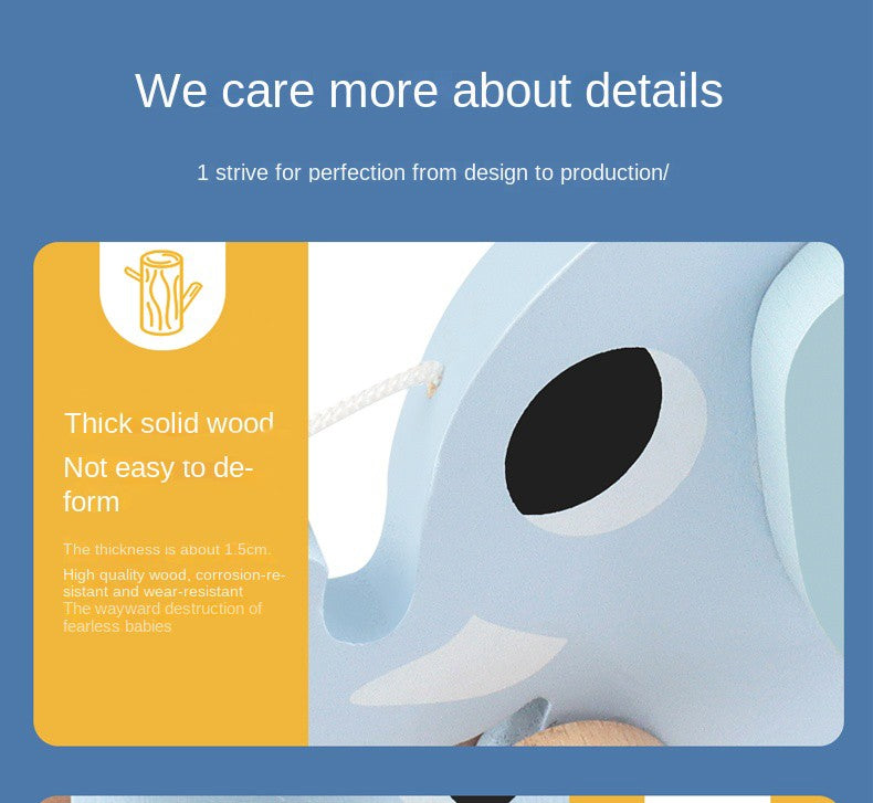 Wooden children's elephant pulling rope cart, towing toys, baby boy, baby girl toddler, children's gifts, early education toys