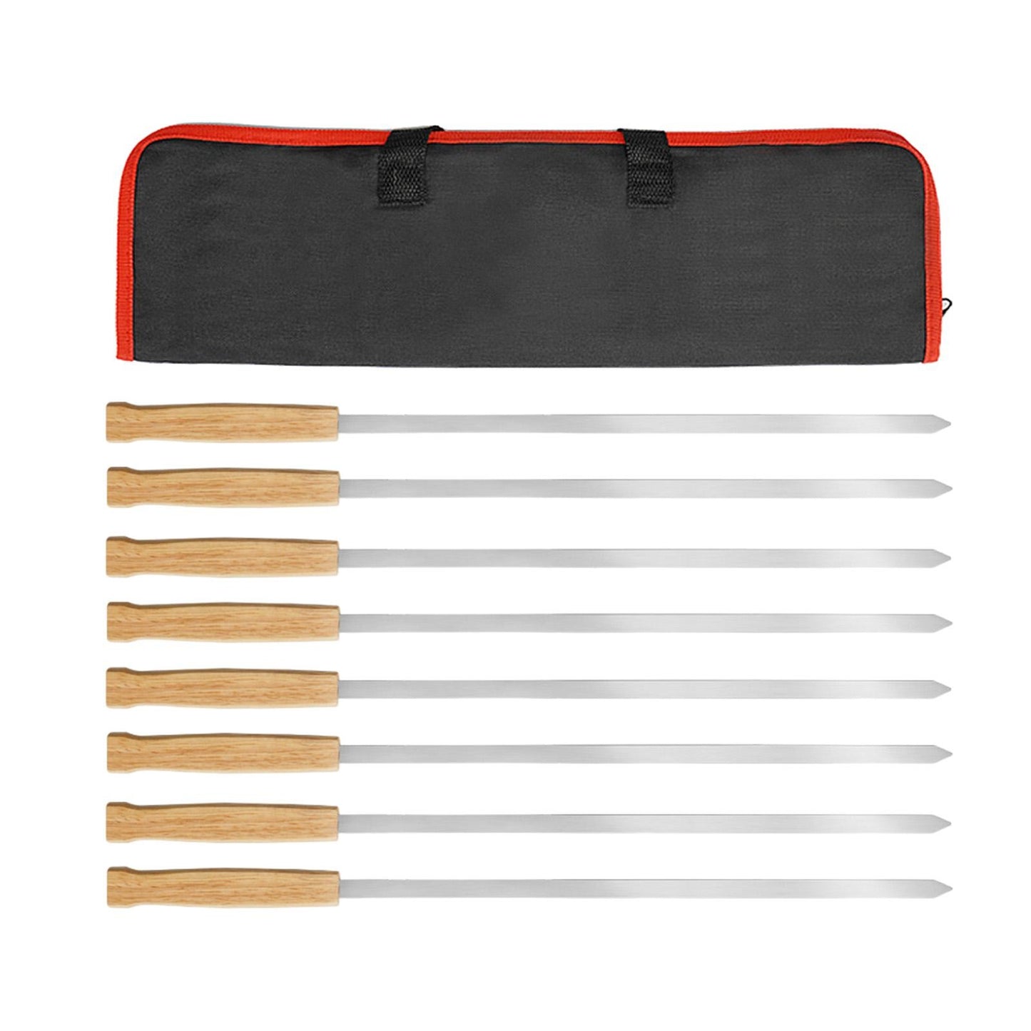 8 Pieces Barbecue Skewers Outdoor Cooking with Storage Pouch Reusable Kebab Skewers for BBQ Meats Grilling Prawn Seafood