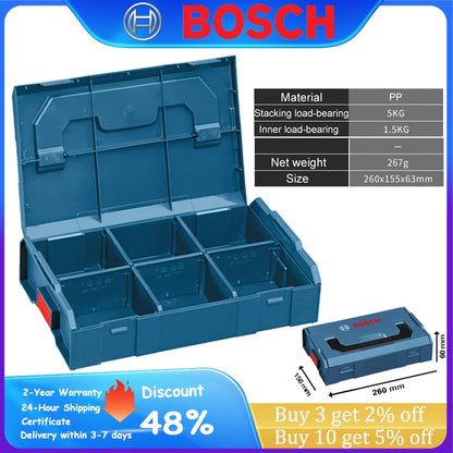Maleta de Ferramentas Bosch Antichoque Caixa de Ferramentas Durável Kit de Ferramentas Multiuso Caixa de 6 Compartimentos Removíveis Caixa de Ferramentas Portátil e Empilhável